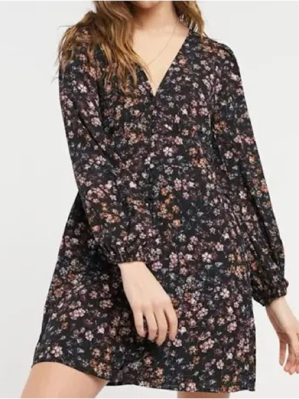 Abercrombie & Fitch Floral Long Sleeve Button Front Mini Dress Large Cottagecore